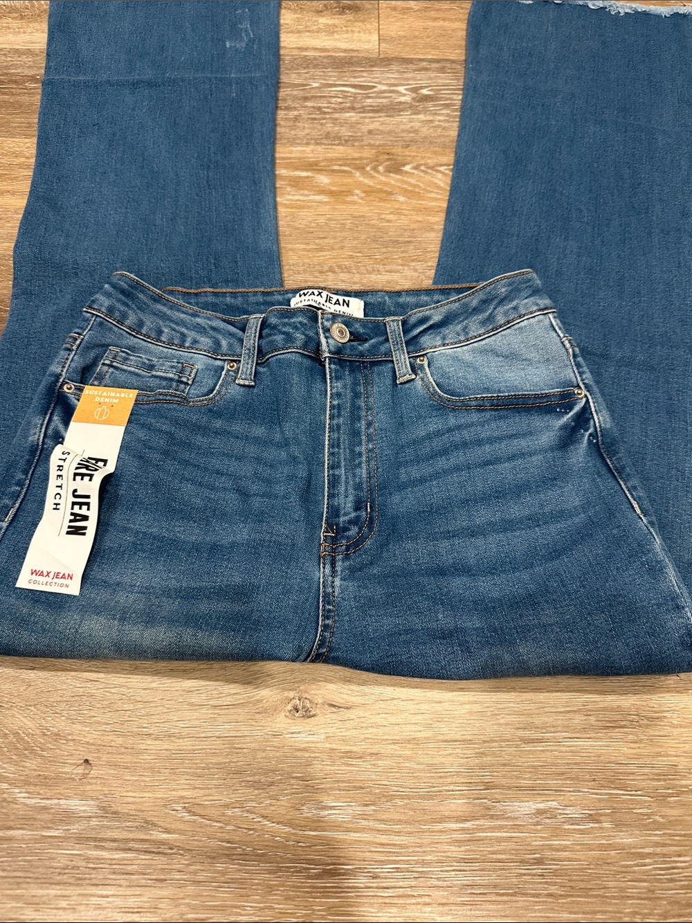 NWT! Wax Jean Indigo Flare Jeans with Frayed Hem - Picture 3 of 9